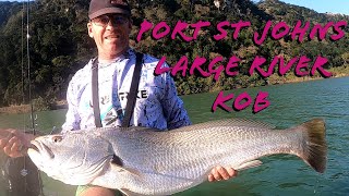 Catching large Kob Kabeljou in the Port St Johns Umzimvubu estuary while fishing for Garrick [upl. by Gray233]