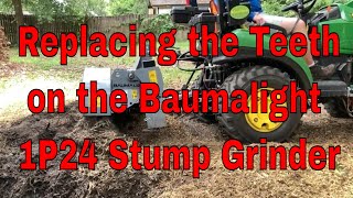 Replacing the Baumalight Stump Grinder Teeth 1P24 John Deere 1023E 1025R [upl. by Onfre]