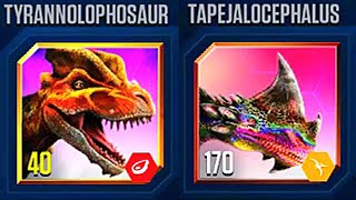 FIGHT FOR FUNDS TYRANNOLOPHOSAUR VS TAPEJALOCEPHALUS STRONG CARNIVORES TOUR JURASSIC WORLD THE GAME [upl. by Waterer]