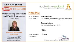 Behaviours and Fragile X Part 1 Neurobiology  webinar Dr Marcia Braden PhD 29 Oct 2022 [upl. by Adnauqal]