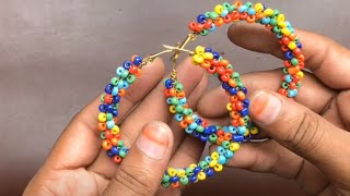 DIY Hoop Earring  How to Make Seed beads Hoop Earring at Home  5 minutes Jewelry ideas [upl. by Chrisy]