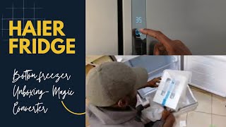 HAIER BOTTOM FRIDGE UNBOXING l MAGIC CONVERTIBLE Digital control panel Part 1 [upl. by Noerb277]