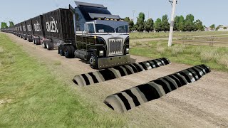 Road Train × Trucks Vs Speed Bumps  BeamNGdrive 12 [upl. by Curry]