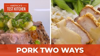 How to Make Pork Two Ways PanSeared Pork Tenderloin Steaks and Crispy SlowRoasted Pork Belly [upl. by Nazarius]