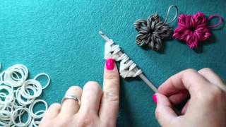 Rainbow Loom Band Flower Charm  New Loomless Design  Tutorial [upl. by Anaiv]