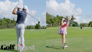 Brooks Koepka Battles 10YearOld Girl Madison Moman in a 5Round Golf Challenge  Golf Digest [upl. by Wendalyn242]