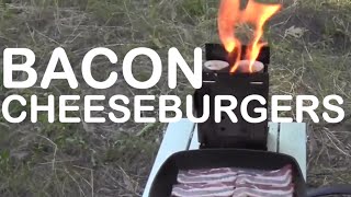 Bacon Cheeseburgers Cooked Over A Firebox Flame [upl. by Noonberg]