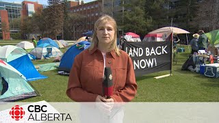 ProPalestinian protesters vow to stay at the University of Alberta until demands are met [upl. by Anaderol]