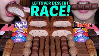 ASMR LEFTOVER DESSERT RACE NUTELLA MINI MILKA FERRERO EGGS CHOCOALTE MOUSSE CAKES KINDER 먹방 [upl. by Ytima920]