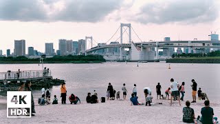 Crossing Rainbow Bridge from Odaiba Tokyo  4K HDR with Japanese ambience [upl. by Ahsekam]