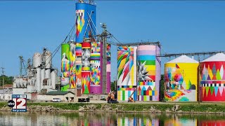 Artist completes silo mural along Saginaw River [upl. by Whittaker870]