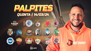 PALPITES DE FUTEBOL PARA HOJE 14032024  LIGA EUROPA  3 BILHETE PRONTOS [upl. by Leidgam]