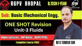 BME UNIT 3 Fluids I One Shot I Basic Mechanical Engg I by M s Tomer Sir I Gateway Classes RGPV [upl. by Hershel]