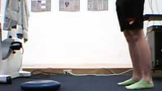 Jacqueline Ankle rehab basics  Forward lunges onto dynadisc  side view [upl. by Ahsinik]