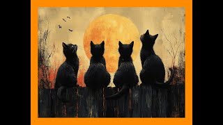 quotHalloween Magic Painting Whimsical Black Cats Under a Full Moonquot HalloweenCats [upl. by Meara557]