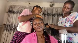 ASMR SCALP SCRATCHING ON BRAIDS HAIR BRUSHING HAIR OILING EYEBROW SCRATCHING AND GUM CHEWING [upl. by Airehc]