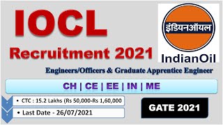 IOCL Recruitment through GATE 2021  EngineersOfficers amp GAE  Latest Job 2021  Chemgate Academy [upl. by Lyrahc85]