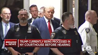 TRUMP ARRESTED AND PERPWALKED PLEADS NOT GUILTY TO 34 FELONIES [upl. by Adlez]