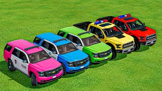 TRANSPORTING FIVE COLOR POLICE CARS LIZARD CADILLAC ESCALADE DODGE DURANGO POLICE DACIA  FS 22 [upl. by Hagood705]