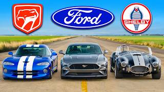 Dodge Viper v Mustang GT v Shelby Cobra DRAG RACE [upl. by Yseulte128]