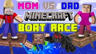 The DAD vs MOM MINECRAFT BOAT RACE w Chase  Spider Revenge Pocket Edition FGTEEV Challenge Game [upl. by Truelove]