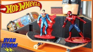 Hot Wheels Orange Race Track Downhill Racing Ramping Crashing Marvel Superheroes [upl. by Cassella]