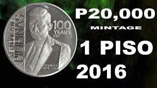 2016 1 Piso Horacio dela Costa 100 Years Commemorative Wellpack Inc contract price of ₱ 945000 [upl. by Edmund]