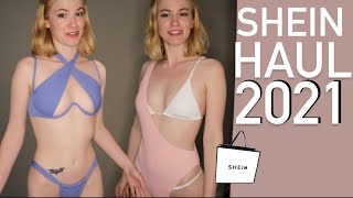 trying trendy swimsuits 2021 SHEIN BATHING SUIT HAUL [upl. by Ateekan]