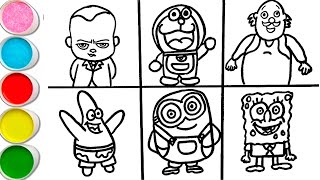 How to draw Cartoon character drawingBaby boss drawingminion drawingDoremon drawing for kids [upl. by Odom]