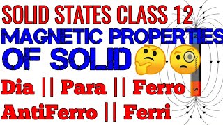 Ferro Magnetic  Ferri Magnetic  Anti FerroMagnetic  Para amp Dia Magnetic Properties solids12CLASS [upl. by Tracey689]