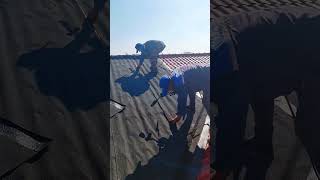 The tile roof does the waterproofing process Good tools and machinery make work easy [upl. by Nileek]