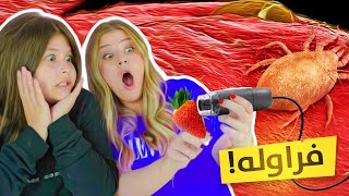 تحدي احزر ماذا ترى تحت المجهر  😱 انصدمنا 😭 مستحيل ناكول فراولة 🍓😭 [upl. by Yorle]