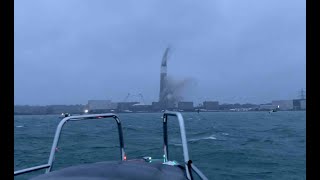 Fawley Power Station Chimney Demolition View from an Axopar on the Solent for the collapse  Boom [upl. by Gershon662]