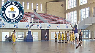 Most consecutive basketball halfcourt shots  Guinness World Records [upl. by Oicinoid394]