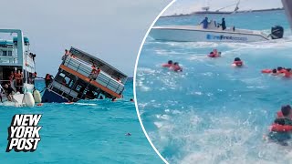 American tourist 75 dies after Bahamas excursion boat sinks on trip to Blue Lagoon [upl. by Ahsinnod594]