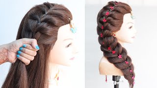 simple trick for bridesmaid hairstyle  beautiful hairstyle for wedding  side braid hairstyle [upl. by Ahsaeit474]