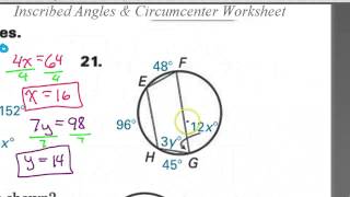 Day 4 HW 19 to 22 Inscribed Angles and Intercepted Arcs [upl. by Forester]