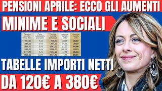 PENSIONI ESEMPI CIFRE NETTE CON AUMENTI DA APRILE MINIME E SOCIALI DA 120€ A 380€ IN PIU [upl. by Lehctim]