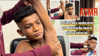 6 class boy underarm or moustache and beard shave straight razor and styles v shape haircut tutorial [upl. by Eladnek]