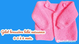 Tuto brassière taille naissance au tricot 03 à 6 mois 22 [upl. by Giliane]