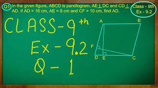 Class 9th  Ex  92 Qno  1  Areas of Parallelograms and Triangles  CBSE NCERT [upl. by Sheri]