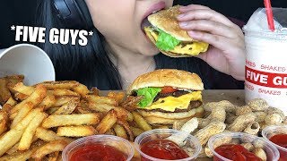 ASMR FIVE GUYS BURGER amp FRIES BIG BITES Eating Sounds  Fast Food 먹방 No Talking  ASMR Phan [upl. by Kape]