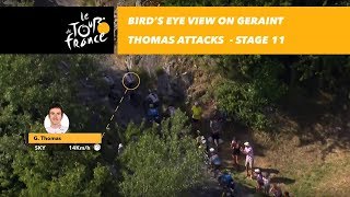 Birds eye view on Geraint Thomas attacks  Stage 11  Tour de France 2018 [upl. by Fruma]