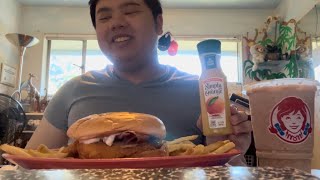 Wendys asiago ranch chicken club sandwich combo and chocolate frosty Mukbang [upl. by Aicenaj]