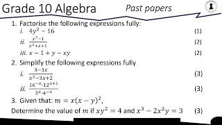 Grade 10 Maths  Algebra  Past Papers 1 [upl. by Nel]