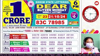 Sikkim Dear Lottery Sambad 6 Pm Result  21102024  Todays Lucky Draw Results [upl. by Metzger97]