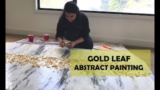 How to make modern abstract painting Gold Leaf Acrylic Painting Step by Step painting video [upl. by Arol662]