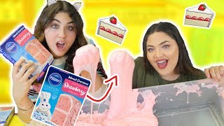 STRAWBERRY CAKE SLIME  Making slime with strawberry cake batter  Giant slime  Slimeatory 159 [upl. by Kcirdled518]