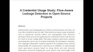 A Credential Usage Study Flow Aware Leakage Detection in Open Source Projects [upl. by Litman]