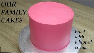 How to frost a cake with whipped cream Family cake decorating [upl. by Goetz]